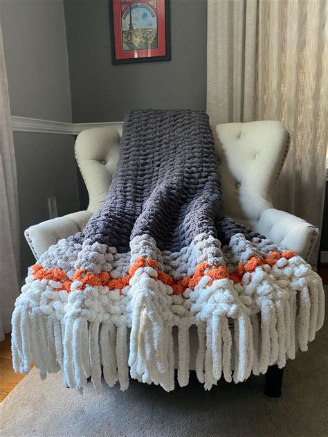 Chunky Knit Blanket Gray And Orange Striped Throw Chunky Knit Throw