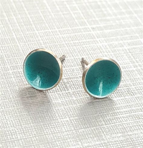Turquoise Enamel Post Earrings In Sterlingsilver Etsy