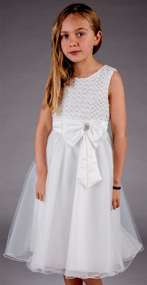 Girls Sparkle Bow Dress White Occasionwear For Kids