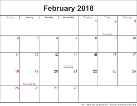 Free Printable Calendar February 2018