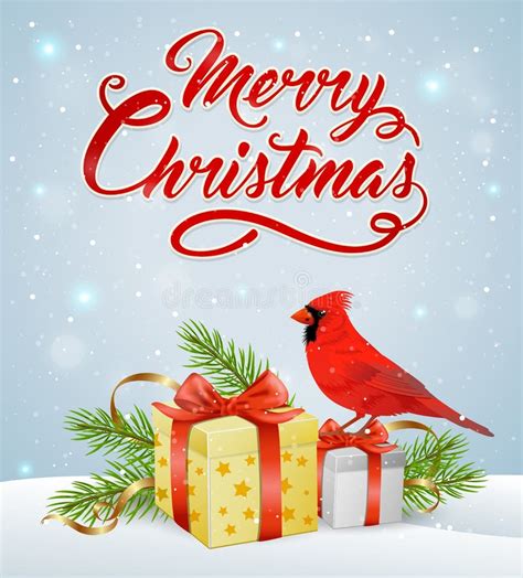 Christmas Background With Red Cardinal Bird Stock Vector Illustration