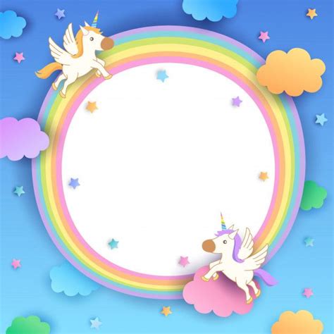 Unicorns Rainbow Frame Vector Premium Baby Shower Labels Unicorn