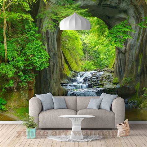 Custom 3d Fresh Rill Forest Wall Mural Photo Wallpaper Scenery For Walls 3d Room Landscape Wall