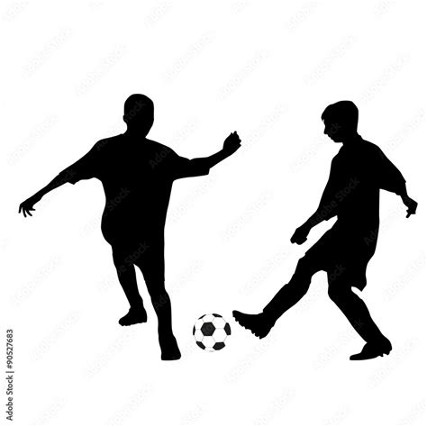 Two Kids Playing Soccer Vector Silhouettes Stock Vector Adobe Stock