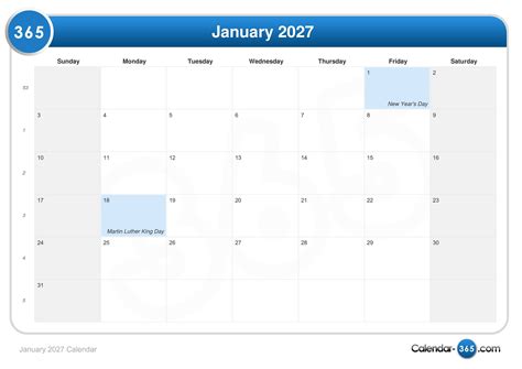 January 2027 Calendar