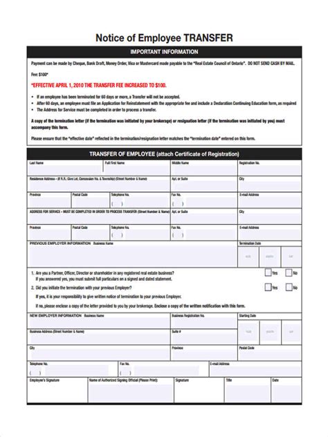 Free 6 Notice Of Transfer Forms In Ms Word Pdf Excel