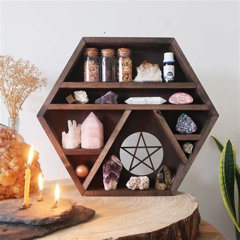Pentagram Wooden Crystal Shelf Geometric Shelves Crystal Shelves