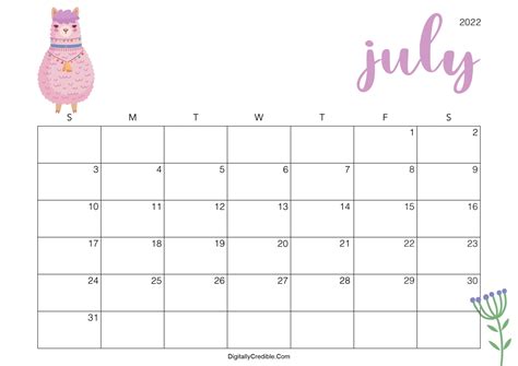 Calendar Template Fillable Pdf Example Calendar Printable Floral July