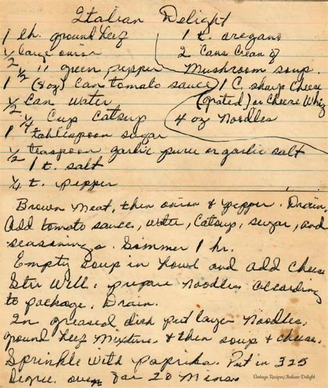 Italian Delight Vintagerecipes Recipe Handwritten Recipes