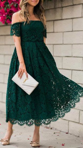 Forest Green Lace Dress Tea Length Prom Dress Lace Wedding Guest