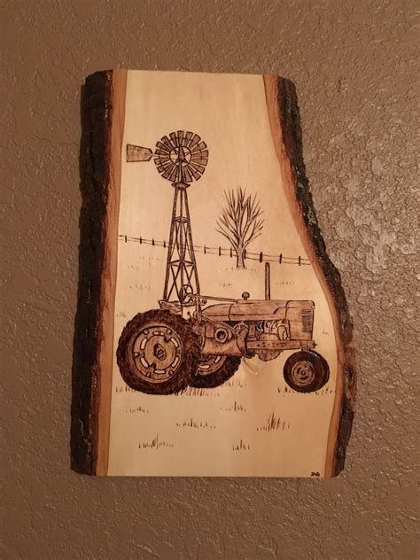 Tractor With Windmill Wood Burning Patterns Wood Burning Art