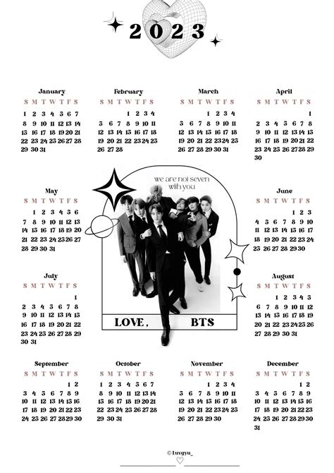 2023 Kpop Aesthetic Bts Calendar Made By Me 🫶🏻 Please Give Credits To
