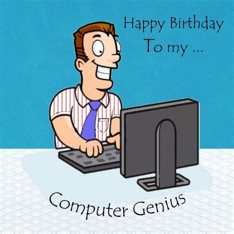 Male Birthday Card Computer User Blue