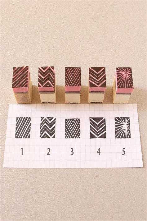 Set Of 5 Rubber Stamps Of Lines Hand Carved Mini Stamps Set Cool Handmade Mini Rubber Stamps O
