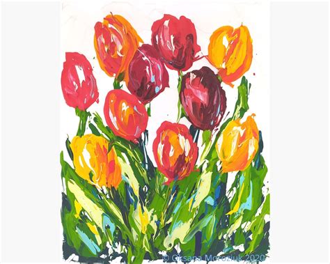 Palette Knife Tulip Painting Acrylic Impasto Original Small Etsy