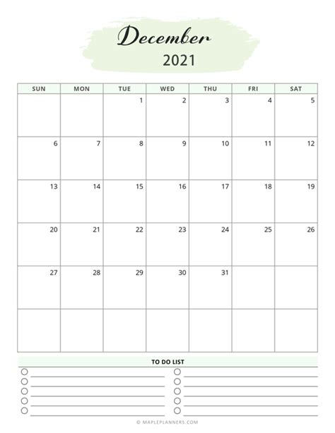 Free Printable December 2021 Calendar Template