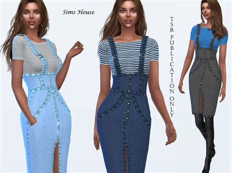 The Sims Resource Denim Dress With A Slit And A T Shirt By Sims House