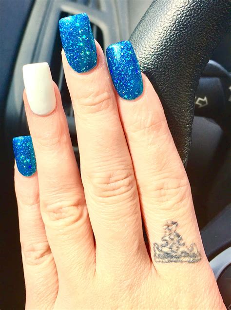 Blue Glitter Nails With While Accent Nail Blue Glitter Nails Nails