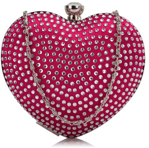 Wholesale Red Diamante Hardcase Heart Clutch Bag