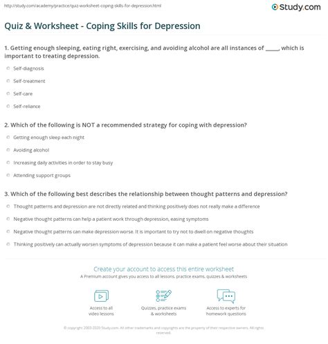 Print and cut round outside of the ptsd coping tool 2. Quiz & Worksheet - Coping Skills for Depression | Study.com