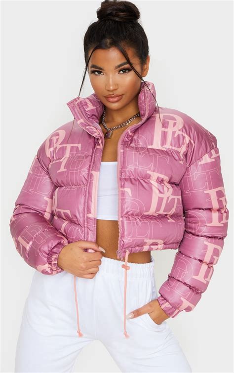 Plt Pink Crop Puffer Jacket Prettylittlething Il