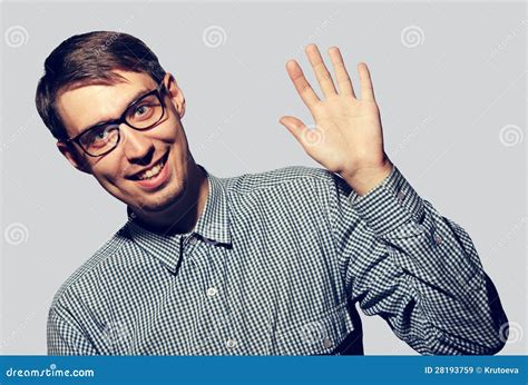 Funny Young Man Say Hello Stock Image Image Of Indoors 28193759