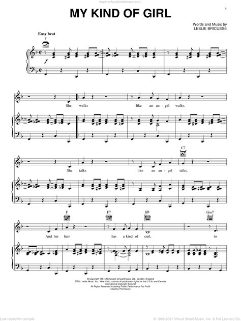 Monro My Kind Of Girl Sheet Music For Voice Piano Or Guitar
