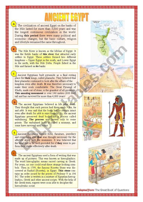 Ancient Civilizations Reading Comprehension Worksheets