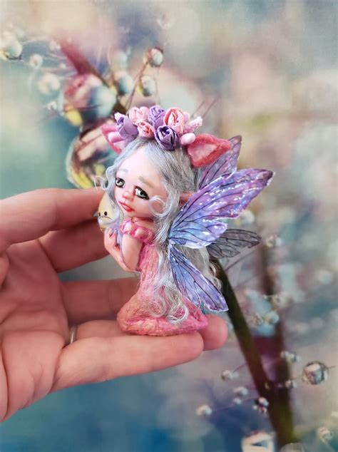 Ooak Miniature Beautiful Little Fairy Sculpture Holding Kitty Etsy