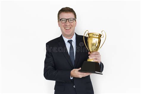 Caucasian Business Man Award Trophy Stock Photo Image Of Achievement