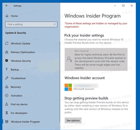Disable Windows Insider Program Settings In Windows 10