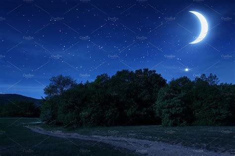 Beautiful Night Sky With The Moon And Stars Nature Photos Creative