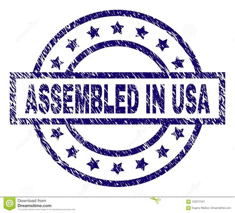 Scratched Textured Assembled In Usa Stamp Seal Stock Vector