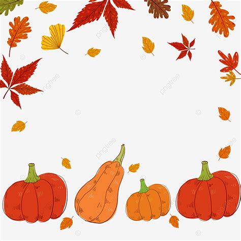 Hand Drawn Thanksgiving Pumpkin Autumn Leaves Border Hand Painted