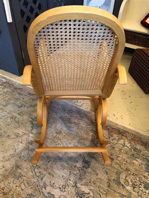 Classic Thonet Style Blonde Bentwood And Caned Rocking Chair For Sale