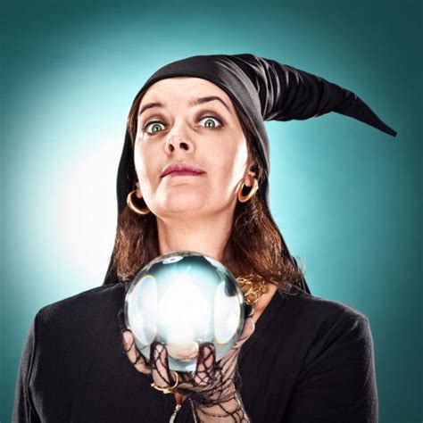 Witch Or Sorceress With Hat And Crystal Ball On Green Background