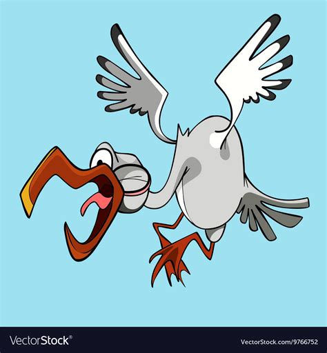 Funny Cartoon Stork Flying Bird With Open Beak Vector Image