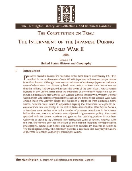 The Constitution On Trial The Internment Of The Japanese During World