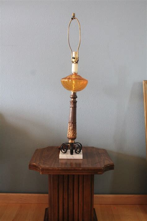 Reserve Vintage Amber Glass Lamp Orange Brass Table Lamp