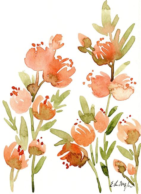 Original Watercolor Orange Flowers Painting 5x7 Wildflower Etsy