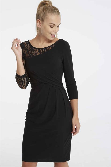 Lace Shoulder Contrast Dress In Black Uk Contrast