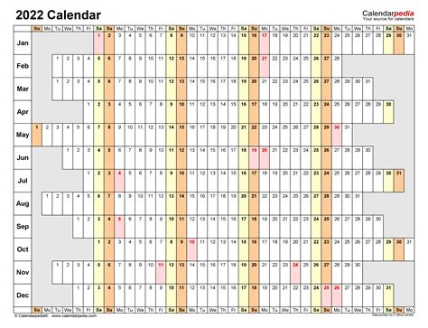 2022 Calendar Free Printable Microsoft Excel Templates
