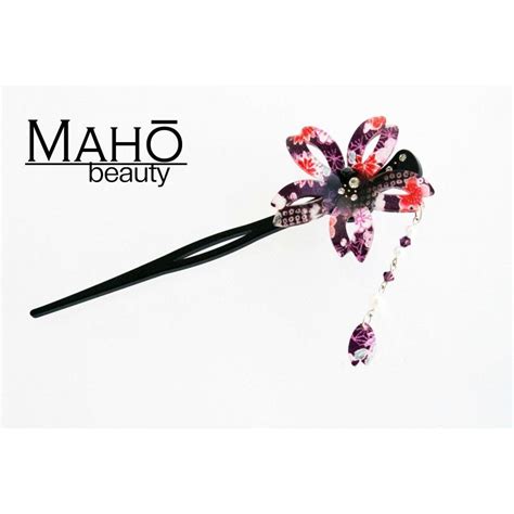 Japanese Kanzashi Hairpin Sakura With Bouncy Petals Purple Kanzashi