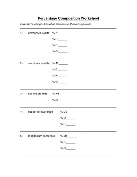 percent composition practice problems worksheet with answers