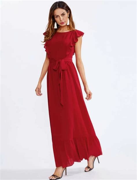 Maroon Solid Maxi Dress For Women