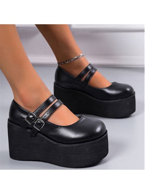 simanlan women shoes platform mary janes gothic ankle strap uniform dress pumps black 6 5
