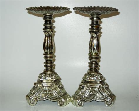 Silvertone Metal Pillar Candle Holders Vintage By