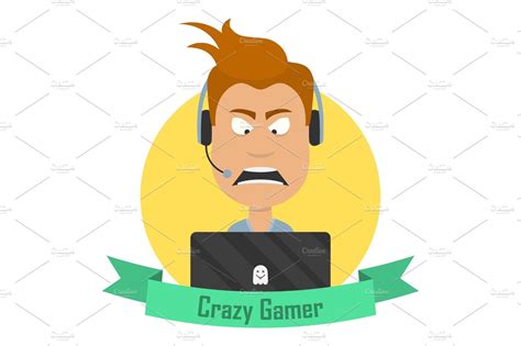Cartoon Crazy Gamer Angry Man With A Laptop Or A Notebook And A Gaming