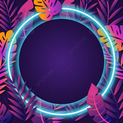 Tropical Neon With Leaves And Circle Background Free Banner Tropical