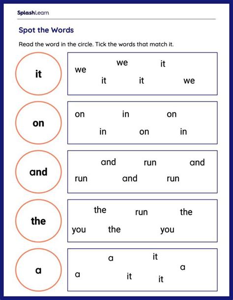 Sight Words Worksheets For Kids Online Splashlearn